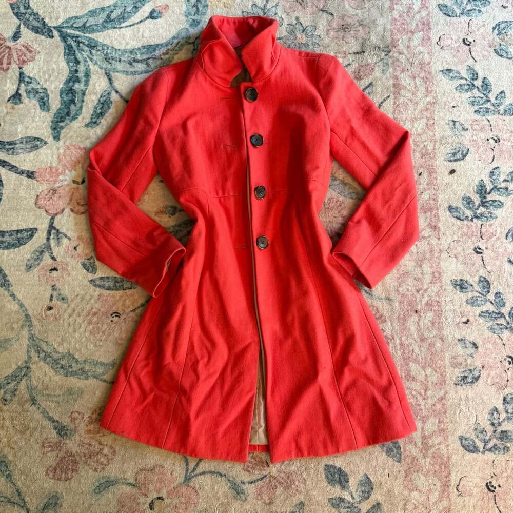 J.Crew Wool Blend Lady Day Coat Size 4 Red Stand Collar